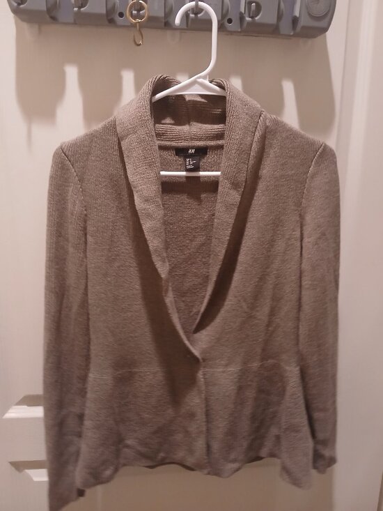 H&M Sweaters - 136 H&M Shawl Collar Knit Cardigan Peplum Open Front Sweater Taupe Brown M